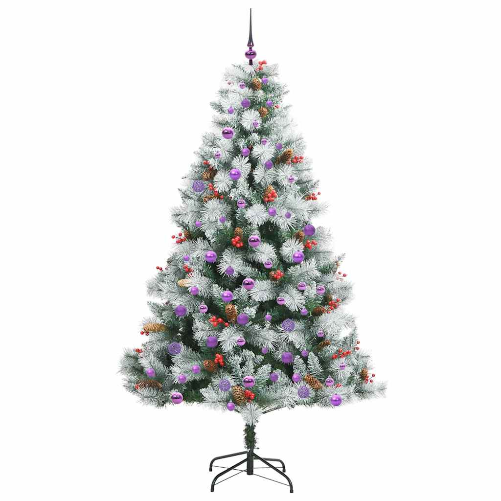 Kunstigt juletræ Grøn og hvid 210 cm PVC og metal og plast