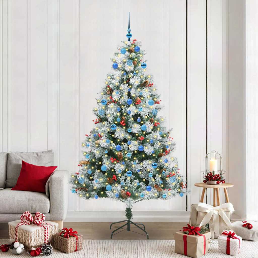 Kunstigt juletræ Grøn og hvid 210 cm PVC og metal og plast