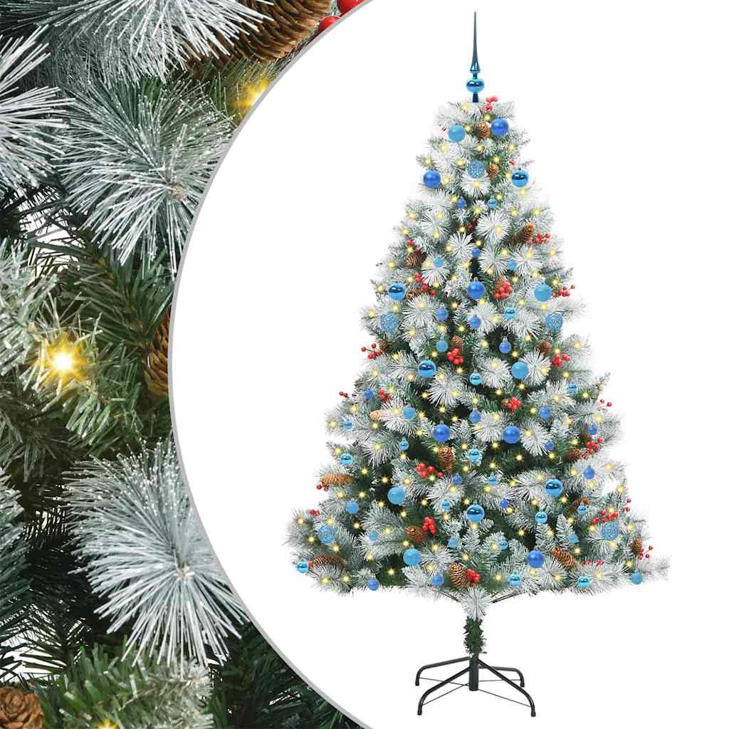 Kunstigt juletræ Grøn og hvid 210 cm PVC og metal og plast