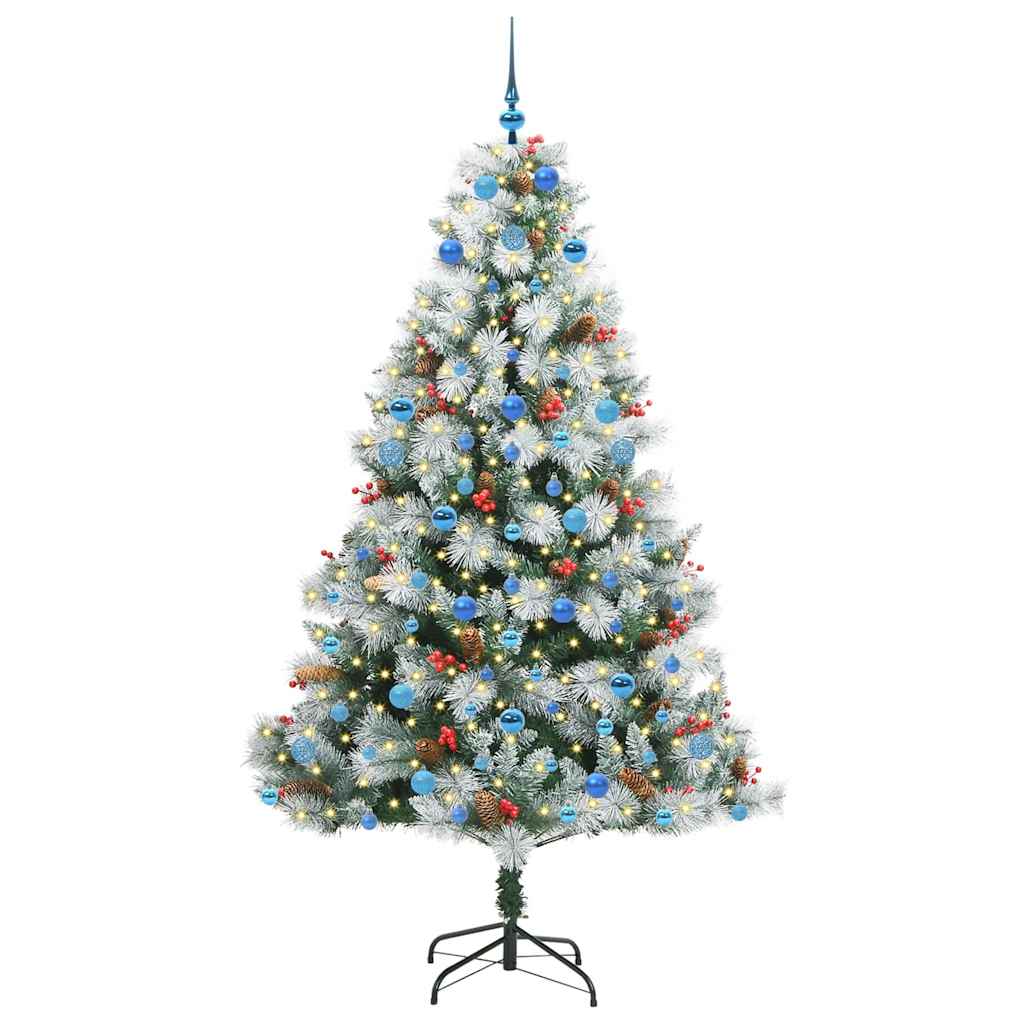 Kunstigt juletræ Grøn og hvid 210 cm PVC og metal og plast