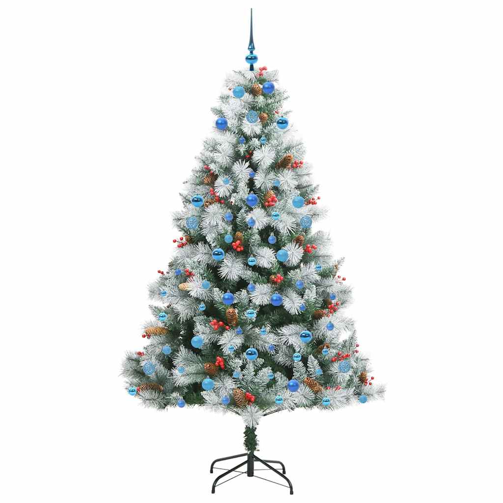 Kunstigt juletræ Grøn og hvid 210 cm PVC og metal og plast