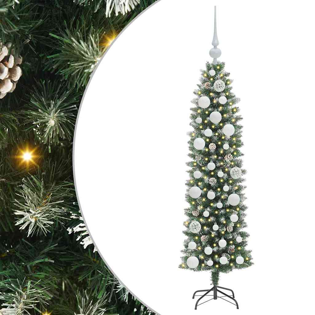 Kunstigt slankt juletræ Grøn og Hvid 120 cm