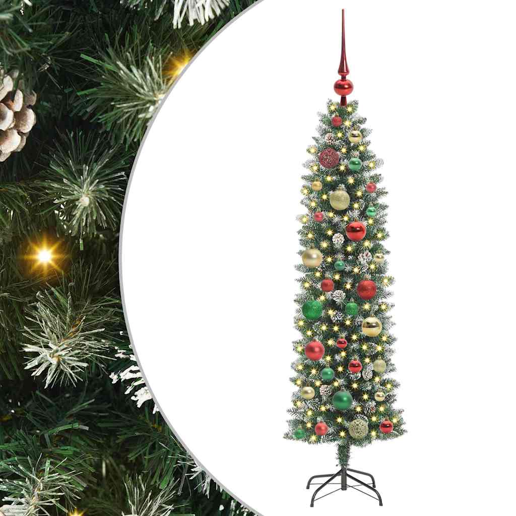 Kunstigt slankt juletræ Grøn og Hvid 120 cm