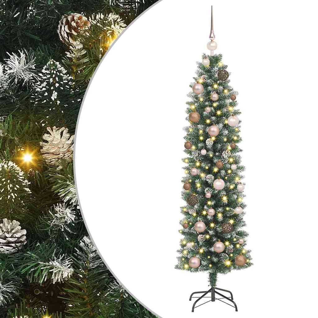 Kunstigt slankt juletræ Grøn og Hvid 150 cm