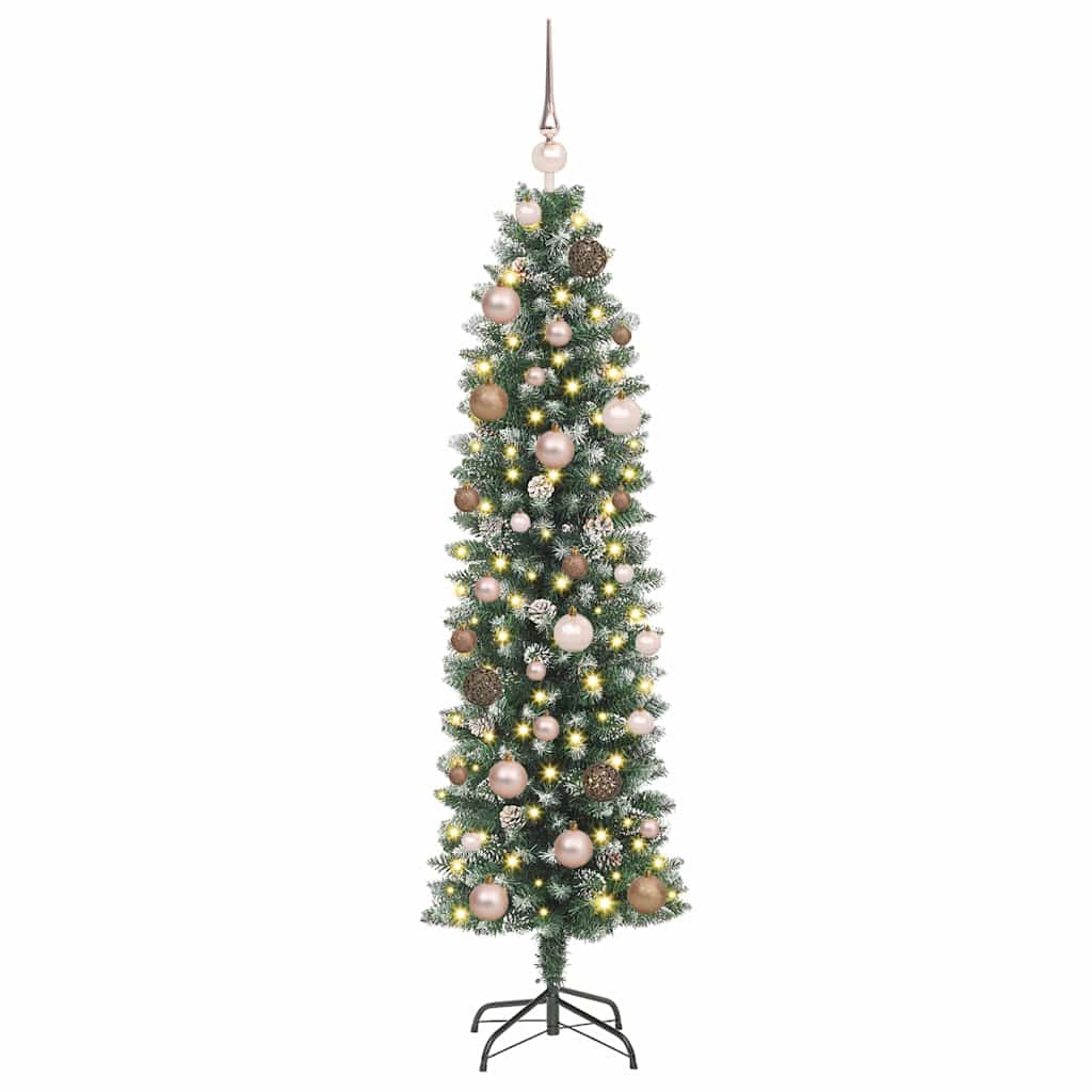 Kunstigt slankt juletræ Grøn og Hvid 150 cm