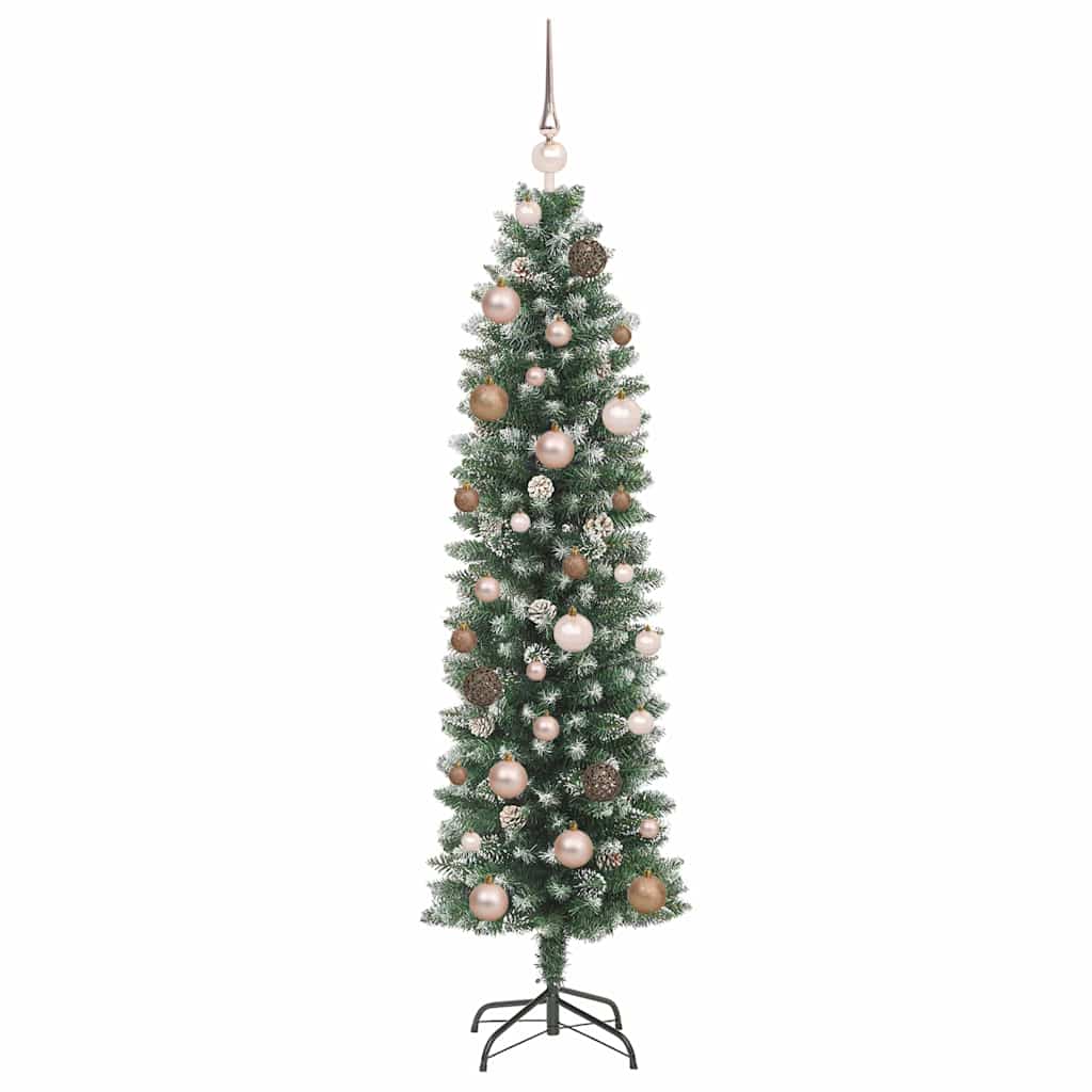 Kunstigt slankt juletræ Grøn og Hvid 150 cm