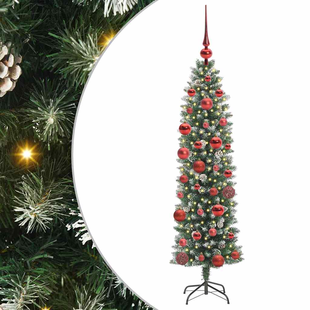 Kunstigt slankt juletræ Grøn og Hvid 150 cm