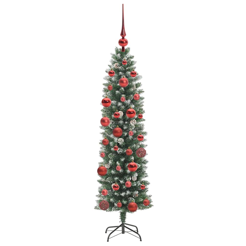 Kunstigt slankt juletræ Grøn og Hvid 150 cm
