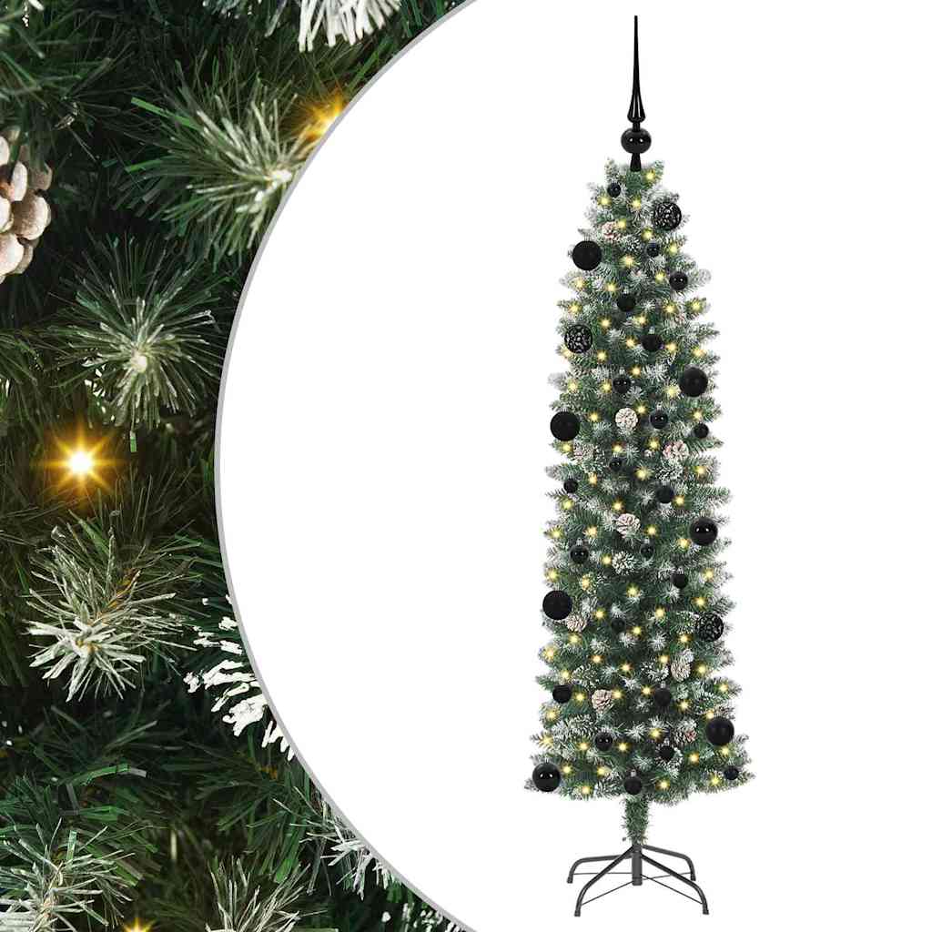 Kunstigt slankt juletræ Grøn og Hvid 150 cm