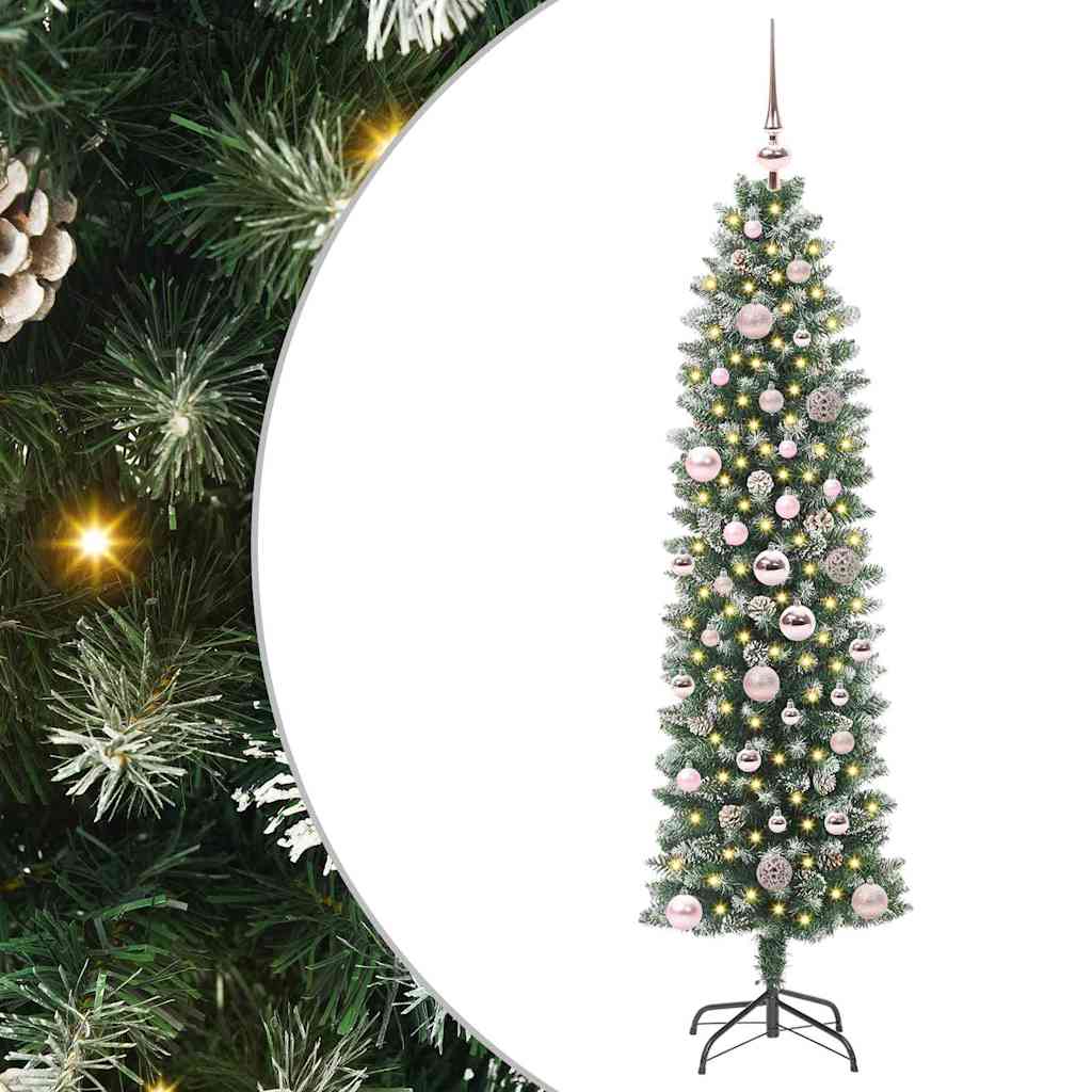 Kunstigt slankt juletræ Grøn og Hvid 150 cm