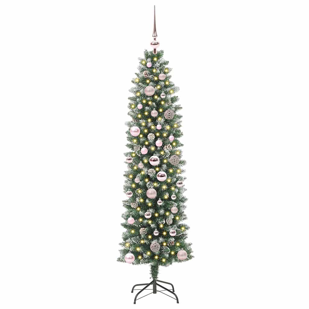Kunstigt slankt juletræ Grøn og Hvid 150 cm