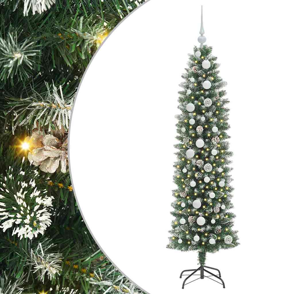 Kunstigt slankt juletræ Grøn og Hvid 150 cm