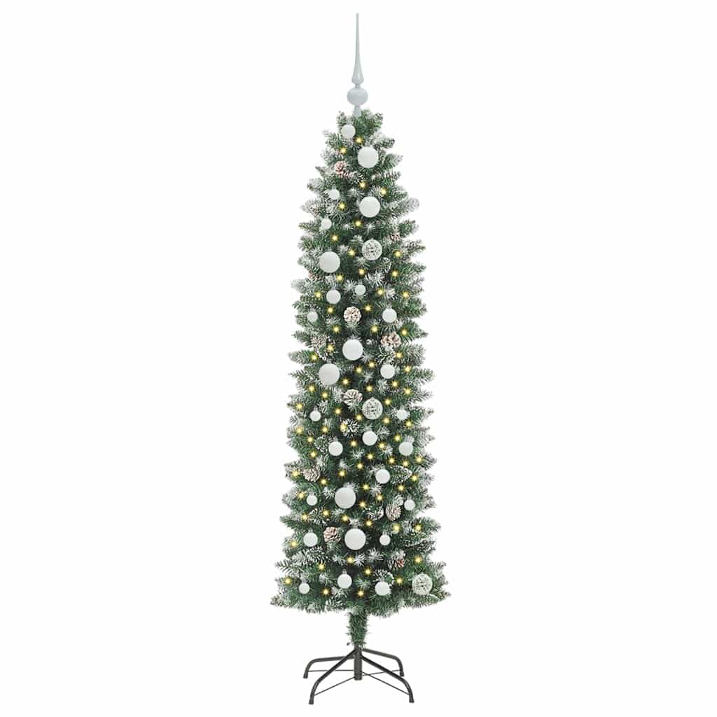 Kunstigt slankt juletræ Grøn og Hvid 150 cm