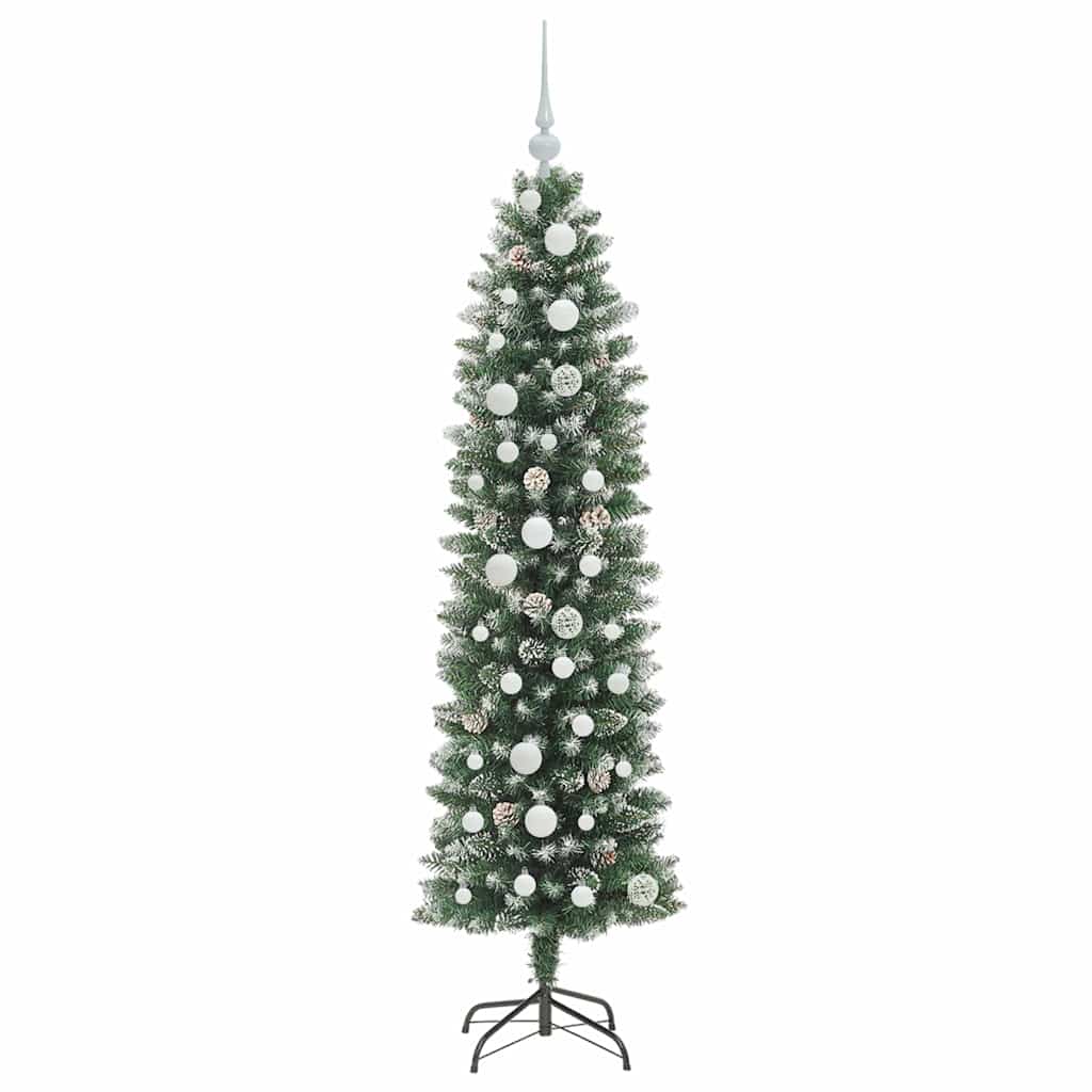 Kunstigt slankt juletræ Grøn og Hvid 150 cm