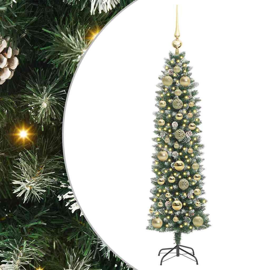 Kunstigt slankt juletræ Grøn og Hvid 150 cm