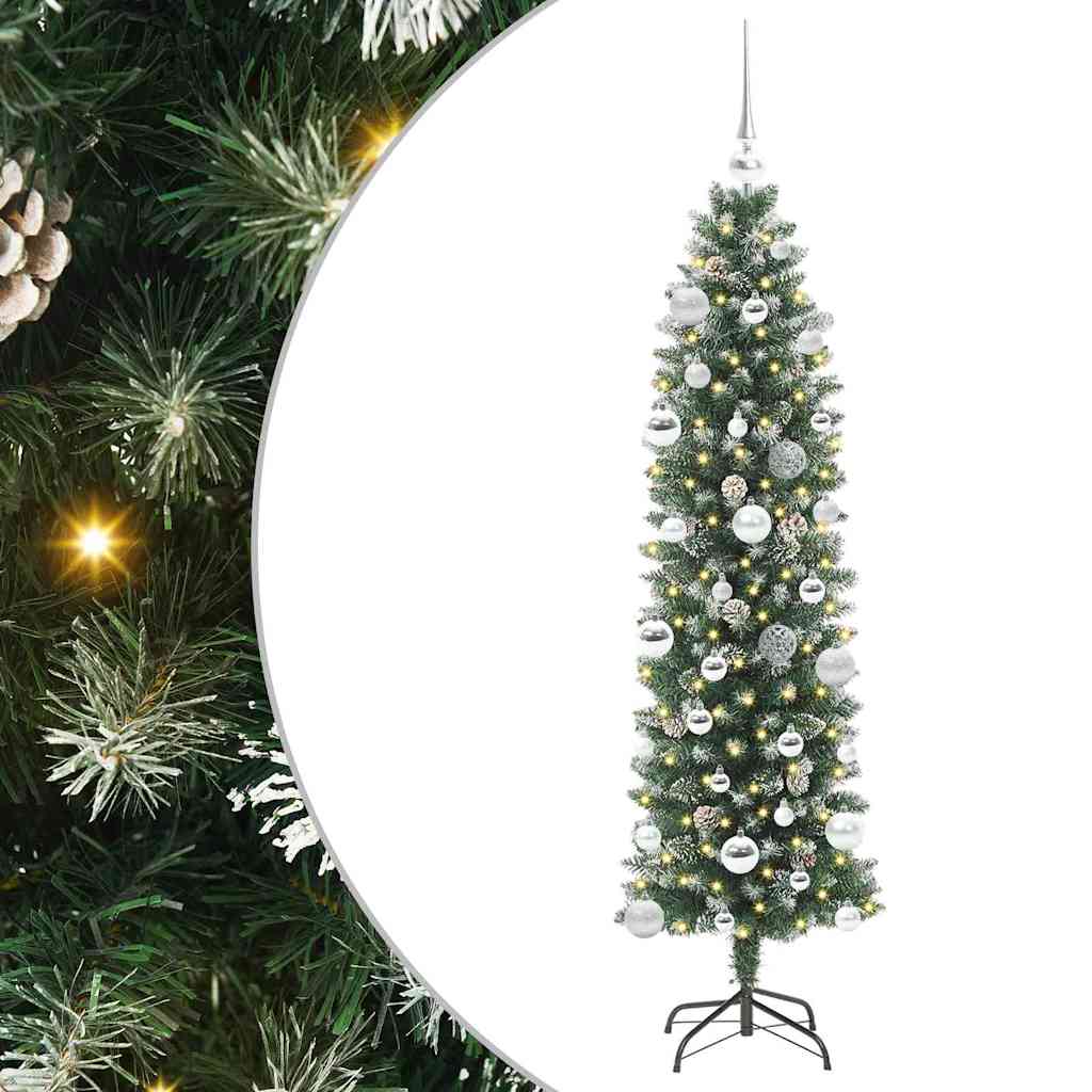 Kunstigt slankt juletræ Grøn og Hvid 150 cm