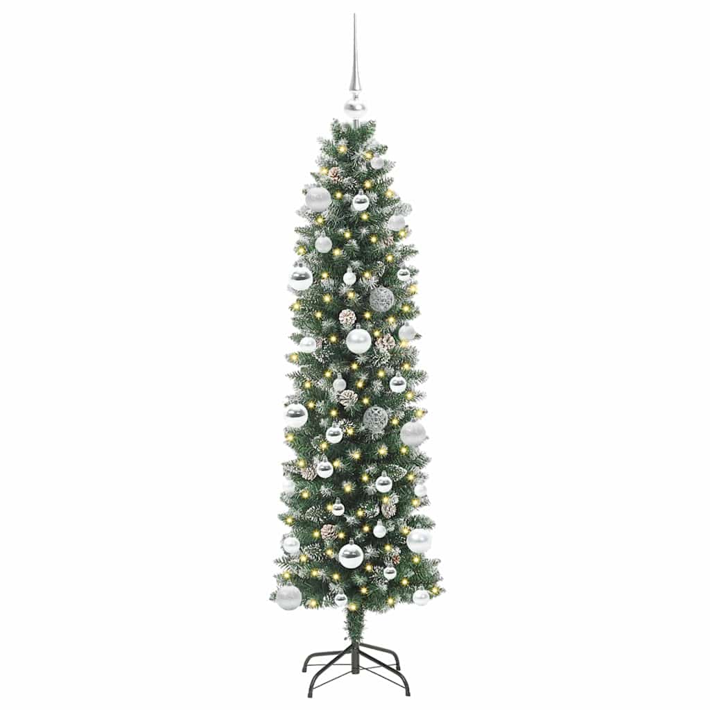 Kunstigt slankt juletræ Grøn og Hvid 150 cm