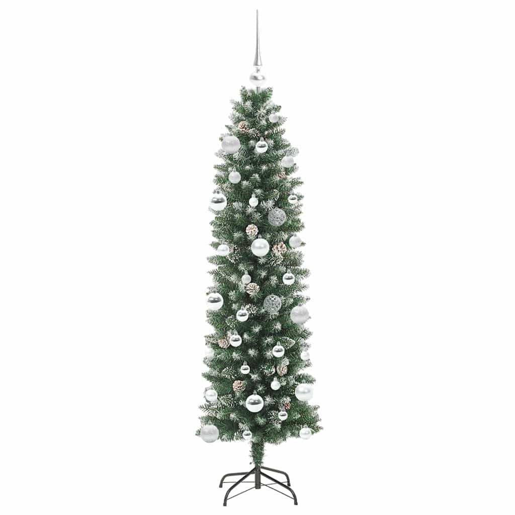Kunstigt slankt juletræ Grøn og Hvid 150 cm