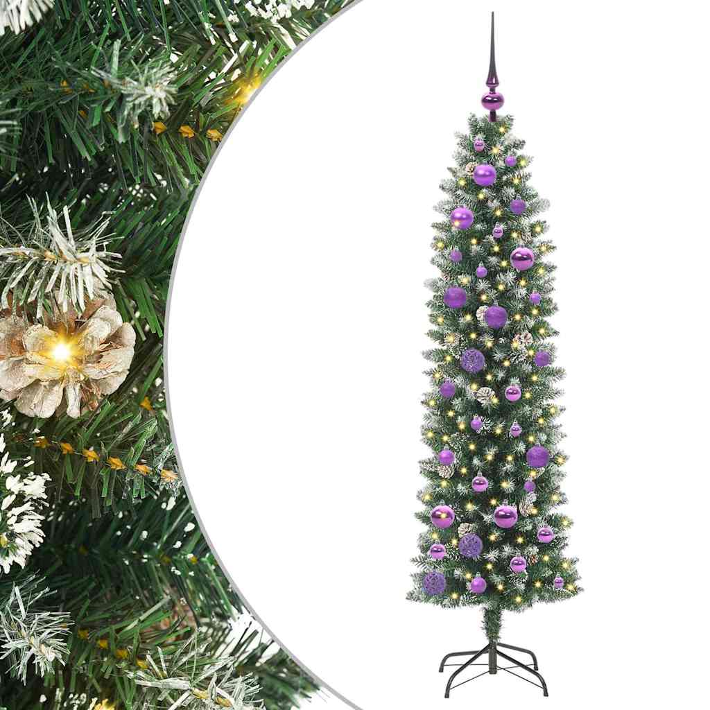 Kunstigt slankt juletræ Grøn og Hvid 150 cm