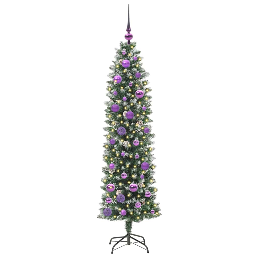 Kunstigt slankt juletræ Grøn og Hvid 150 cm