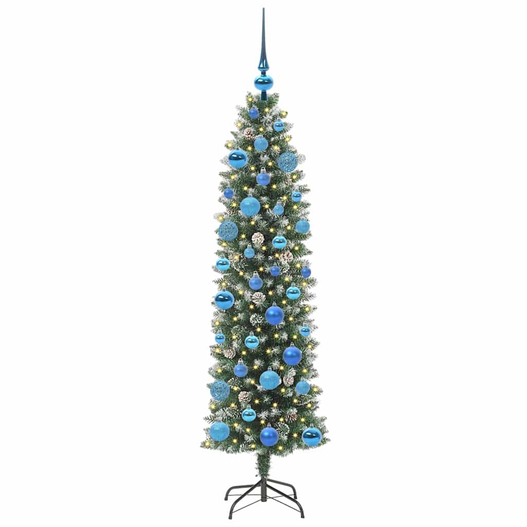 Kunstigt slankt juletræ Grøn og Hvid 150 cm
