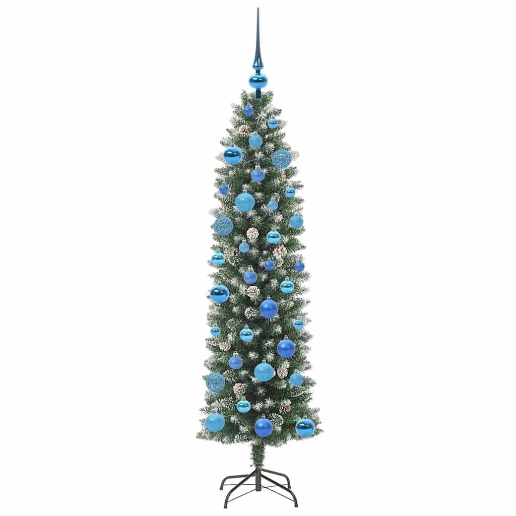 Kunstigt slankt juletræ Grøn og Hvid 150 cm