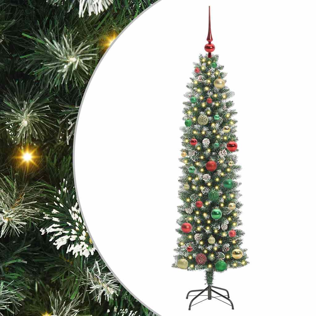 Kunstigt slankt juletræ Grøn og Hvid 150 cm