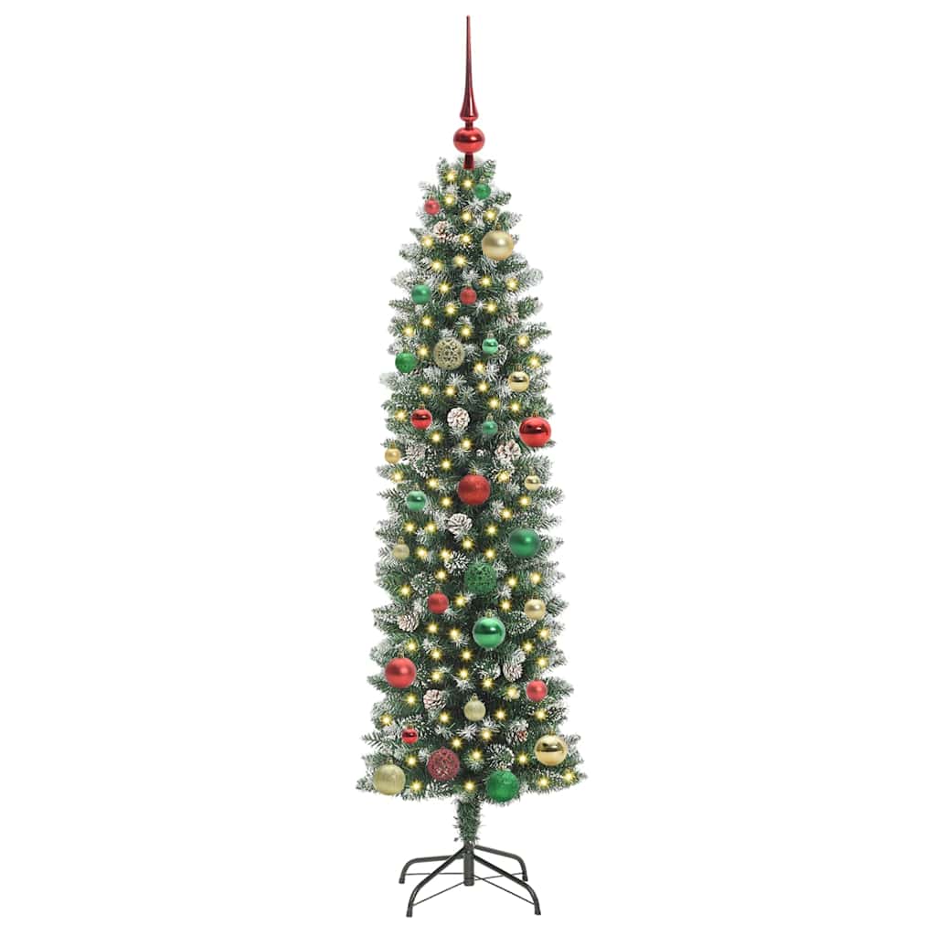 Kunstigt slankt juletræ Grøn og Hvid 150 cm