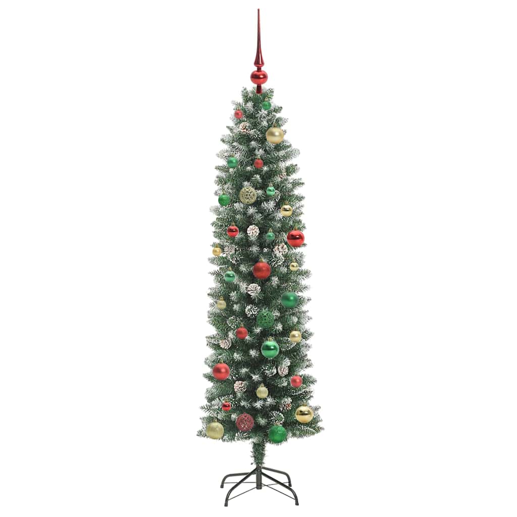 Kunstigt slankt juletræ Grøn og Hvid 150 cm