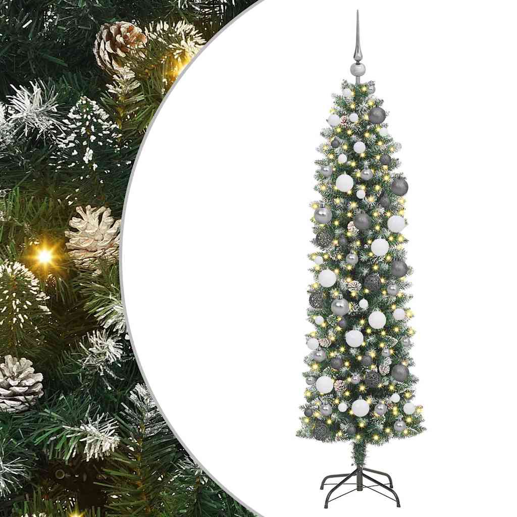 Kunstigt slankt juletræ Grøn og Hvid 180 cm