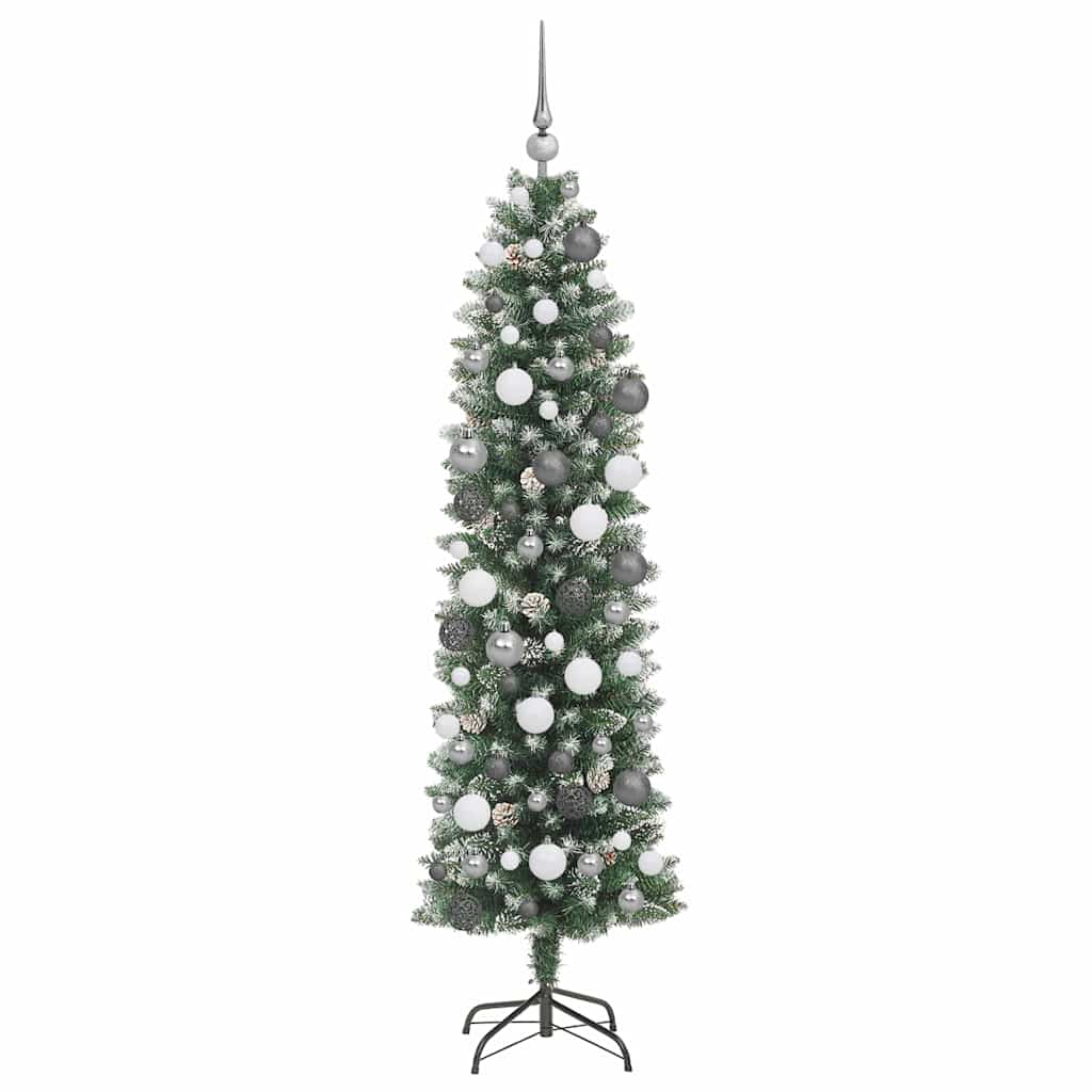 Kunstigt slankt juletræ Grøn og Hvid 180 cm