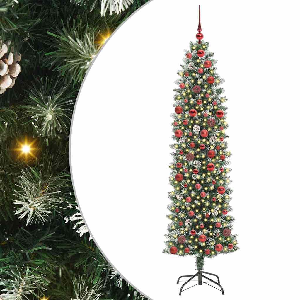 Kunstigt slankt juletræ Grøn og Hvid 180 cm