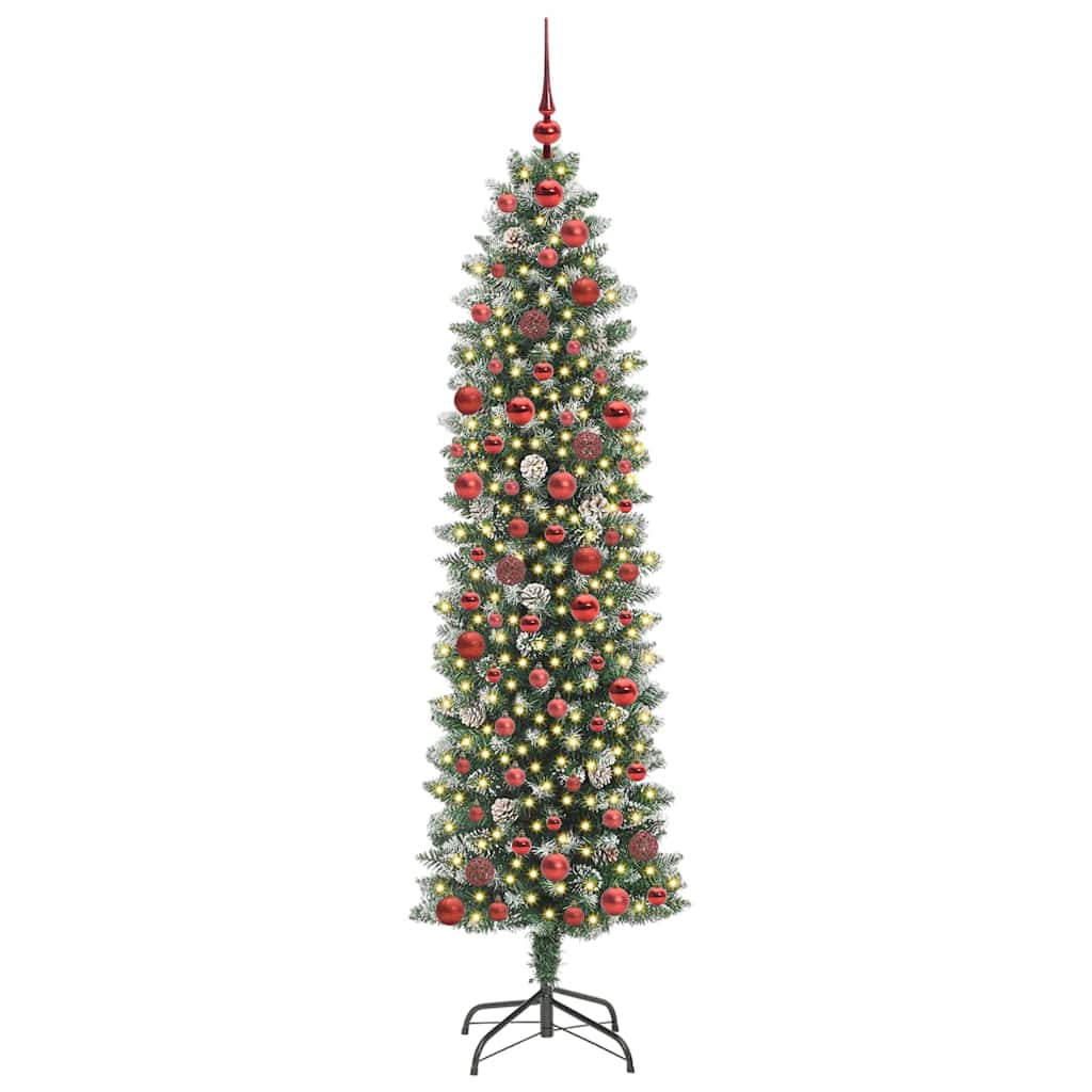 Kunstigt slankt juletræ Grøn og Hvid 180 cm