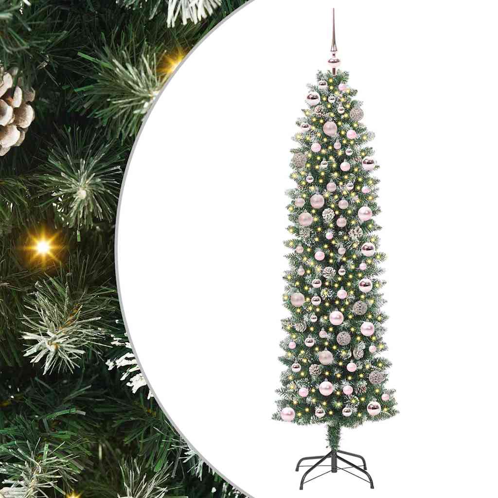 Kunstigt slankt juletræ Grøn og Hvid 180 cm