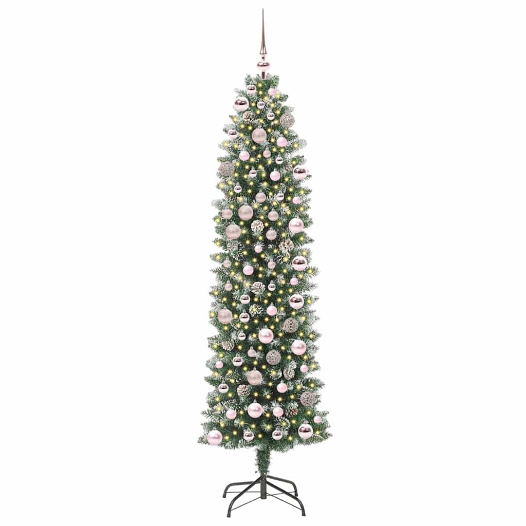 Kunstigt slankt juletræ Grøn og Hvid 180 cm