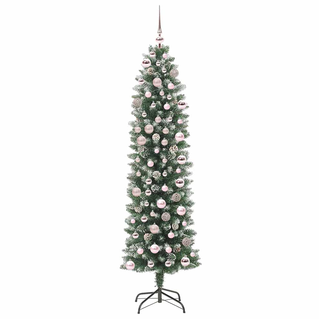 Kunstigt slankt juletræ Grøn og Hvid 180 cm