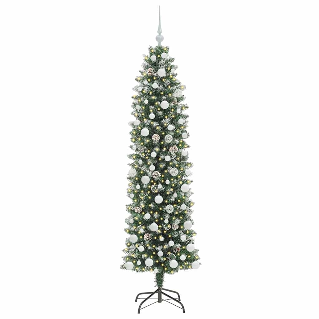 Kunstigt slankt juletræ Grøn og Hvid 180 cm