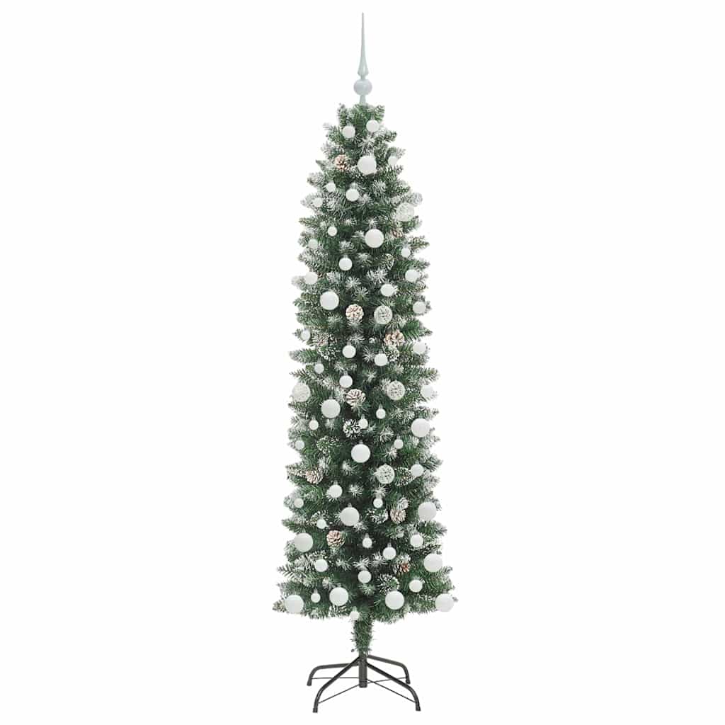Kunstigt slankt juletræ Grøn og Hvid 180 cm