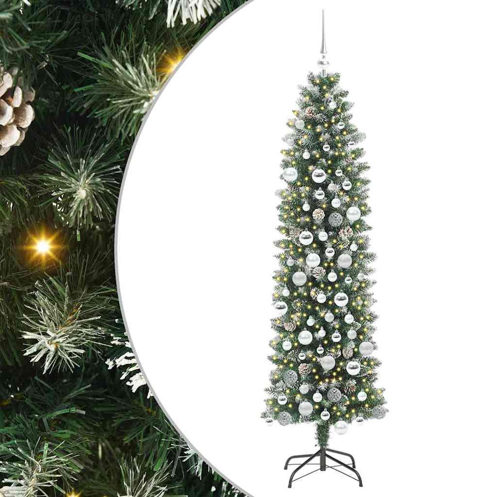 Kunstigt slankt juletræ Grøn og Hvid 180 cm