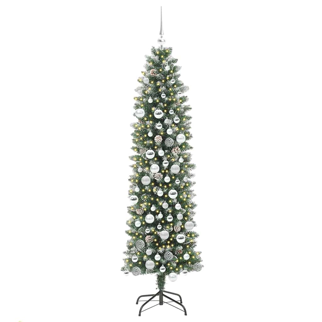 Kunstigt slankt juletræ Grøn og Hvid 180 cm