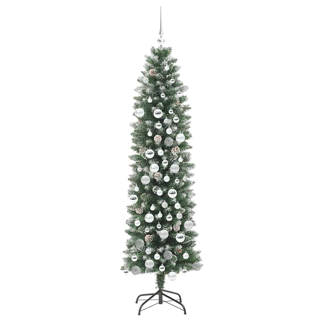 Kunstigt slankt juletræ Grøn og Hvid 180 cm