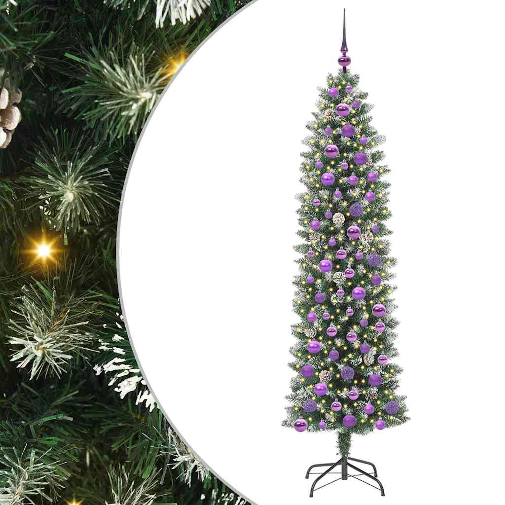 Kunstigt slankt juletræ Grøn og Hvid 180 cm