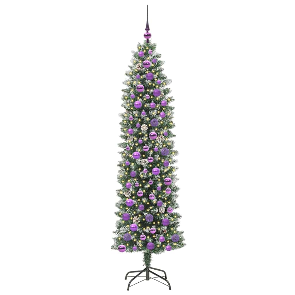 Kunstigt slankt juletræ Grøn og Hvid 180 cm