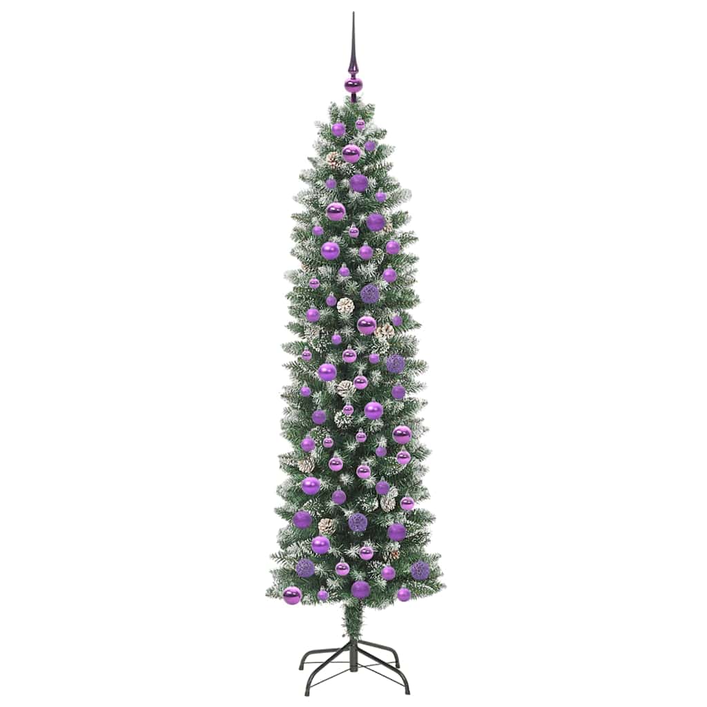 Kunstigt slankt juletræ Grøn og Hvid 180 cm
