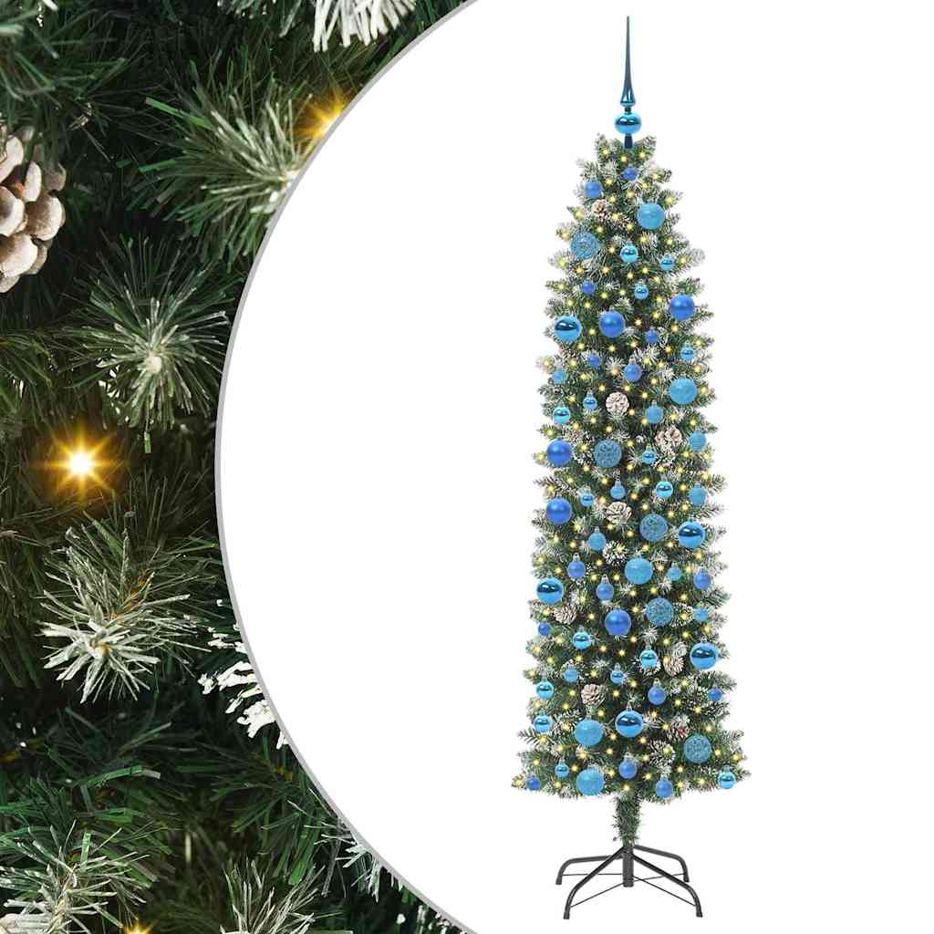Kunstigt slankt juletræ Grøn og Hvid 180 cm