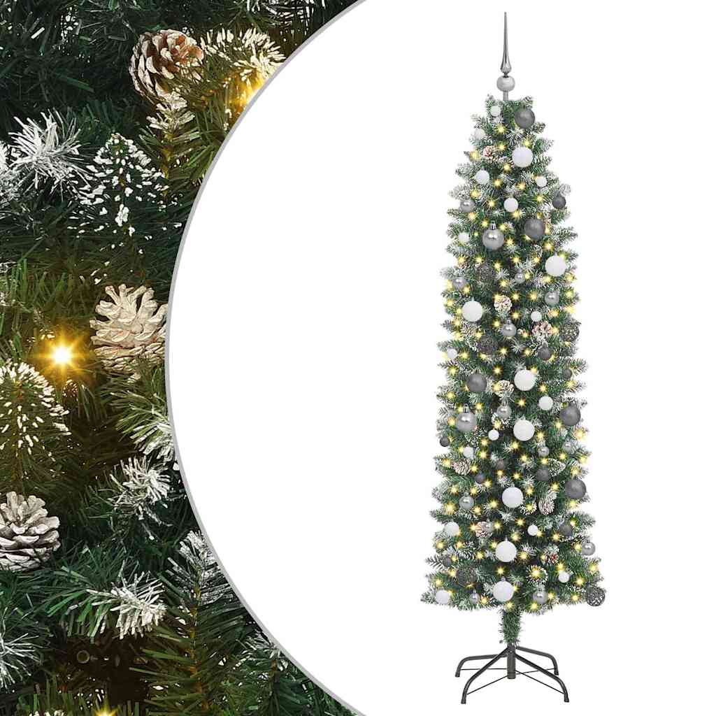 Kunstigt slankt juletræ Grøn og Hvid 210 cm