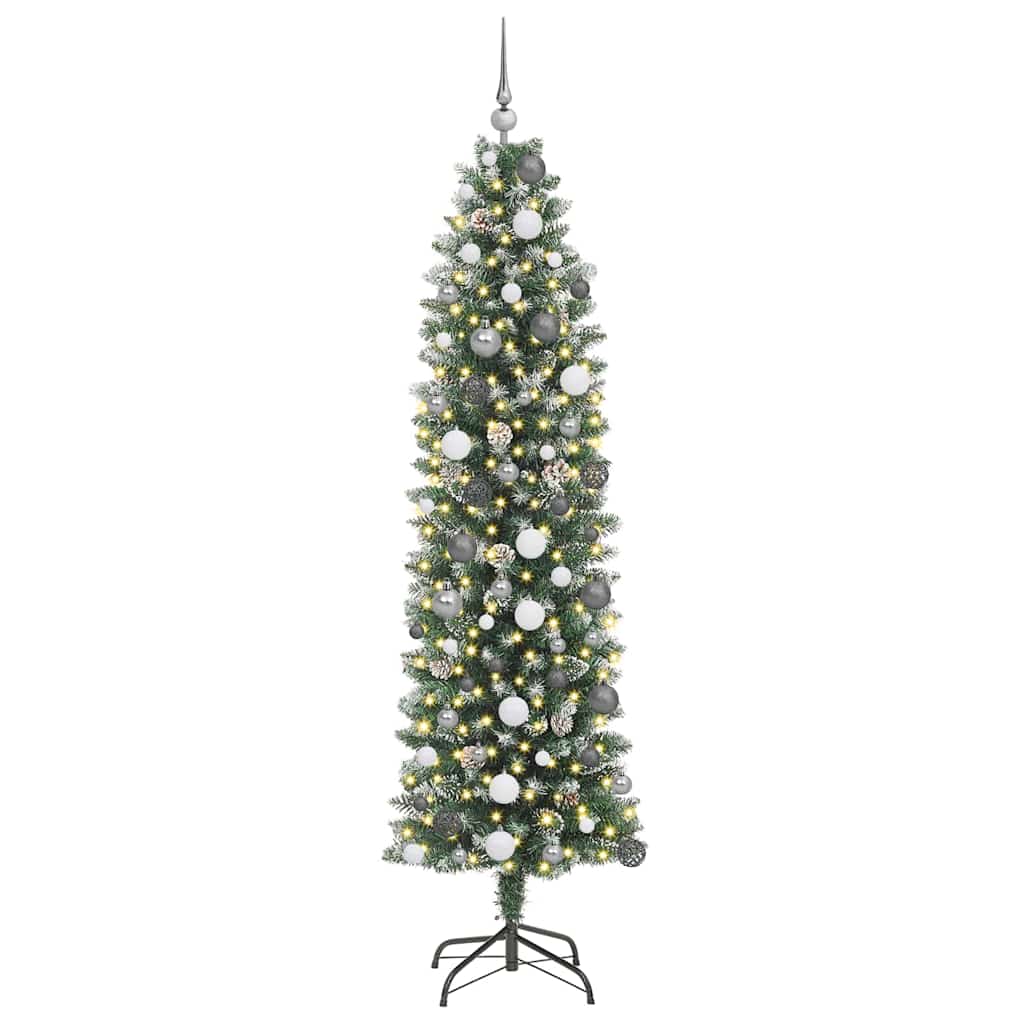 Kunstigt slankt juletræ Grøn og Hvid 210 cm