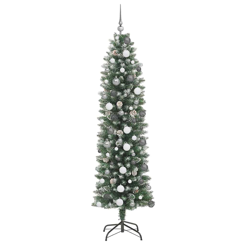 Kunstigt slankt juletræ Grøn og Hvid 210 cm