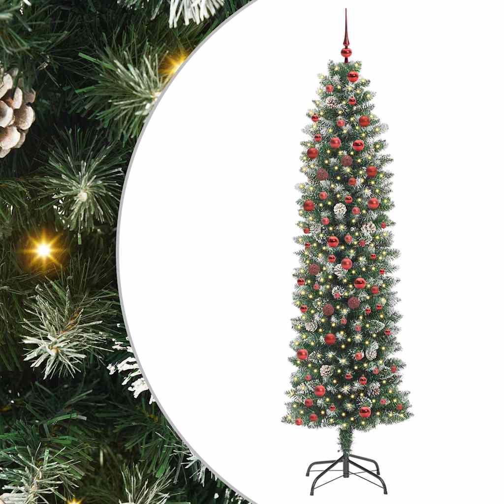 Kunstigt slankt juletræ Grøn og Hvid 210 cm