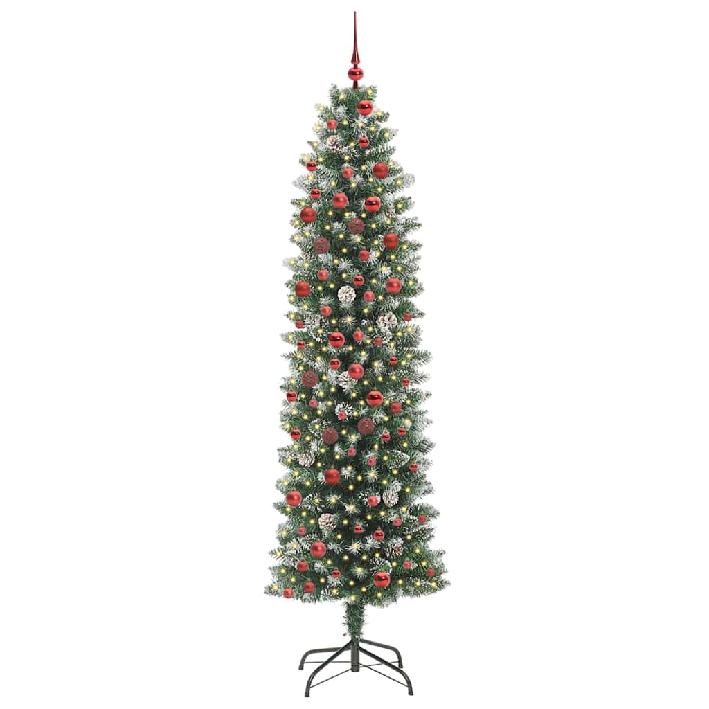 Kunstigt slankt juletræ Grøn og Hvid 210 cm